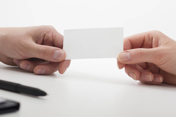 business executive exchanging business card blank. Copy space - Zdjęcie, obraz