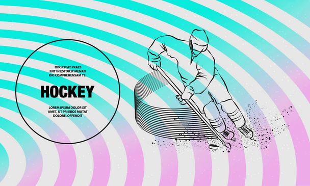 Hockeyspieler im dynamischen Gleiten auf dem Eis mit Hockeyschläger und Puck. Vektorumriss der Eishockey-Sport-Illustration. - Vektor, Bild
