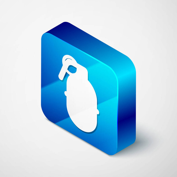 Isometric Hand grenade icon isolated on white background. Bomb explosion. Blue square button. Vector Illustration - Vector, Image
