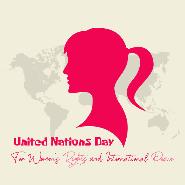 Ημέρα των Ηνωμένων Εθνών για τα Δικαιώματα της Γυναίκας και τη Διεθνή Ειρήνη, μια γυναίκα σιλουέτα με κοτσίδες - Διάνυσμα, εικόνα