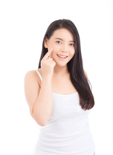Retrato de hermosa mujer asiática maquillaje de cosmética, mano de niña
  - Foto, imagen