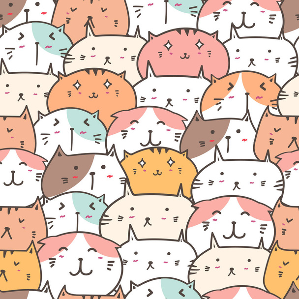 Cute cat seamless pattern background. Vector illustration. - Vektör, Görsel