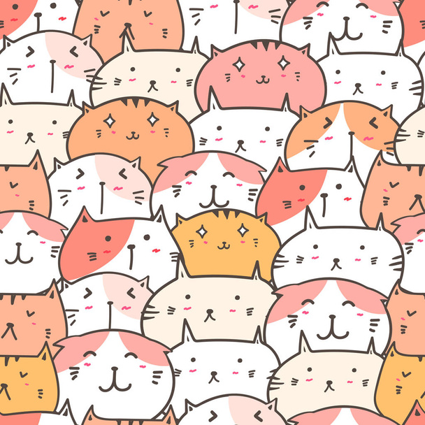Cute cat seamless pattern background. Vector illustration. - Vektor, obrázek