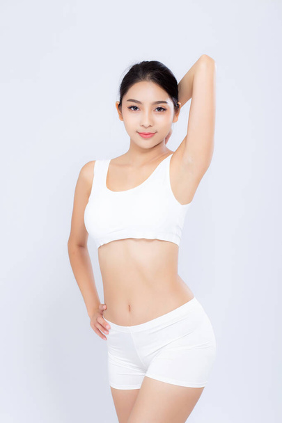 Portrait young asian woman smiling beautiful body diet with fit  - 写真・画像