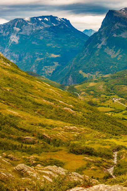 Norway landscape, mountains and green valley - Φωτογραφία, εικόνα