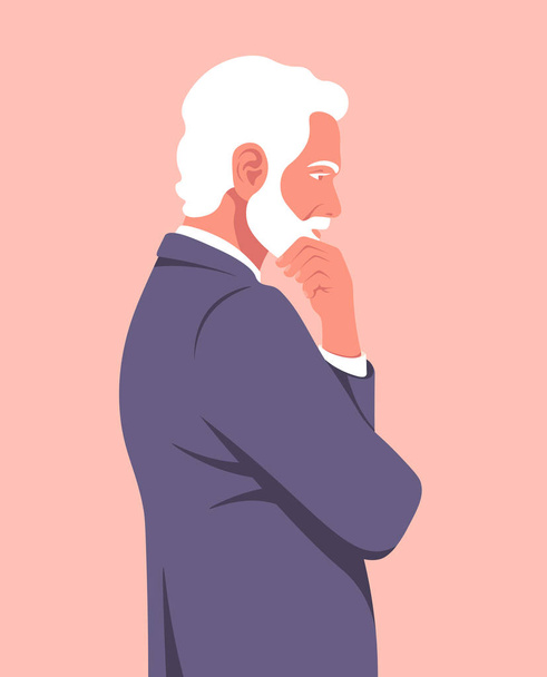 Portrait of a pensive man in profile. An elderly businessman is meditating. Problems in business. Vector flat illustration - Vector, Image