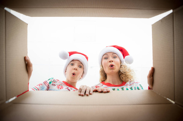 Surprised family unpack Christmas gift box - Valokuva, kuva