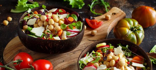 Chickpea salad with vegetables and microgreens   - Photo, Image