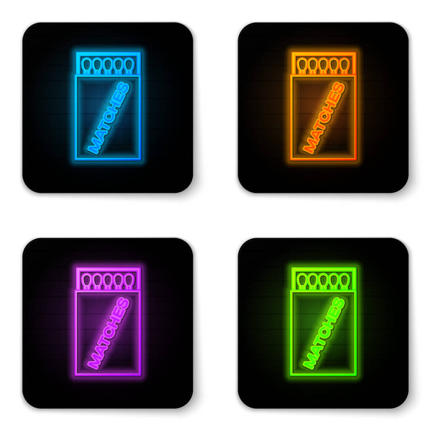 Lumineux néon Ouvert boîte d'allumettes et correspond icône isolée sur fond blanc. Bouton carré noir. Illustration vectorielle
 - Vecteur, image