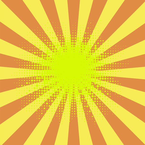 太陽の光線と黄色のレトロなヴィンテージハーフトーンスタイルの背景。ポップアートデザインテクスチャ。スター爆発テンプレート - ベクター画像