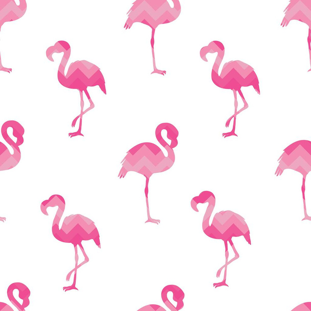 hand drawn flamingo silhouette seamless pattern, summer background - ベクター画像