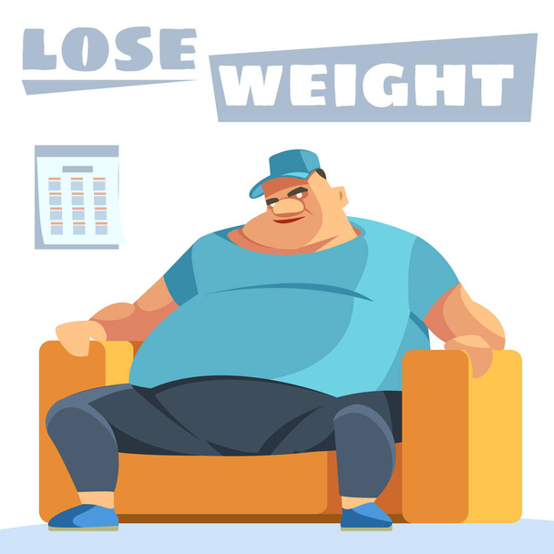 Perder peso. La comida chatarra conduce a la obesidad. La persona come demasiado regularmente concepto. Concepto de salud
. - Vector, Imagen