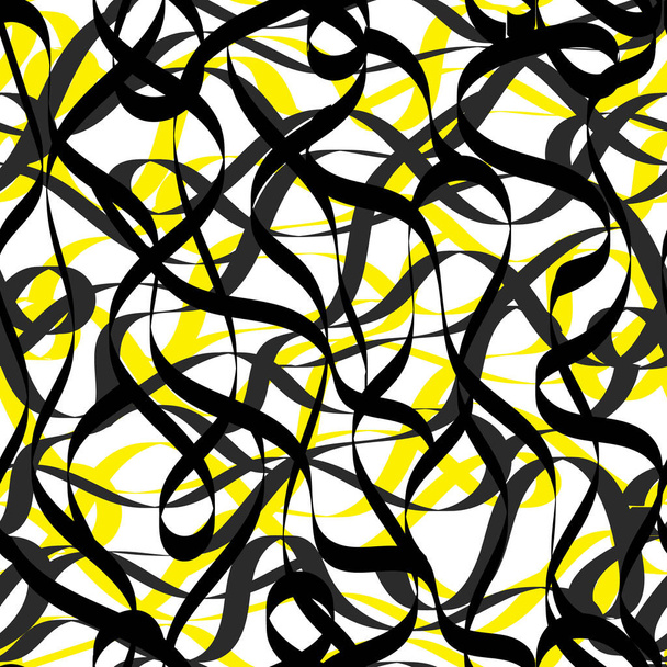 Siyah ve sarı çizgisel ağ çizgileri, dalgalı, pürüzsüz vektör arkaplanı. 10 saniye. - Vektör, Görsel