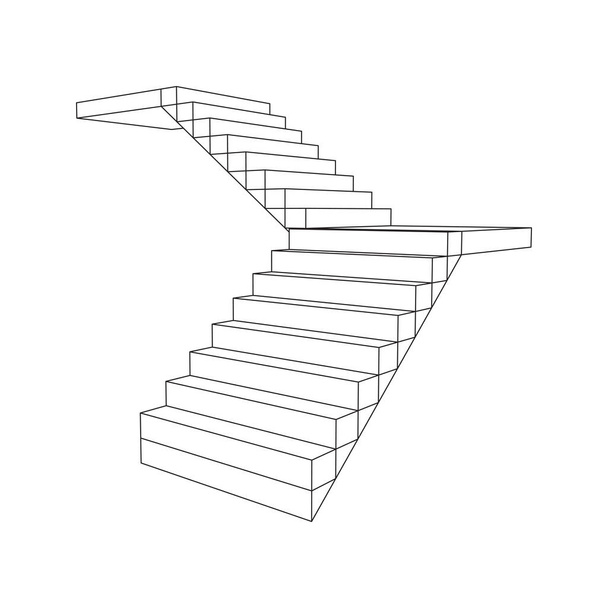 Wireframe stairs, interior staircases steps - Vector, Image