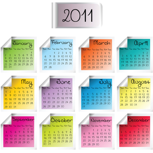2011 calendar on colored sheets - Photo, image