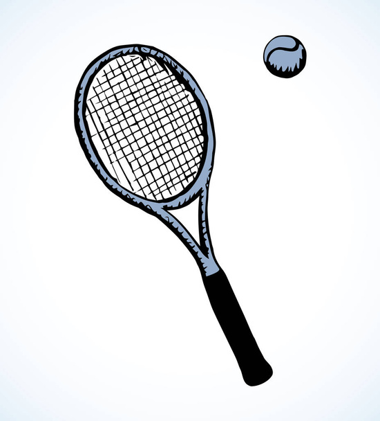 Teniszütő és labda. Vektoros rajz - Vektor, kép