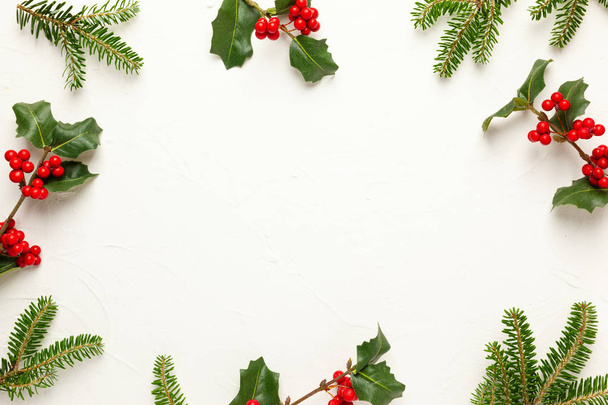 Christmas background with branches of fir tree, evergreens and h - Foto, Bild