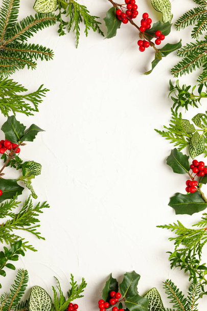 Christmas background with branches of fir tree, evergreens and h - Photo, image