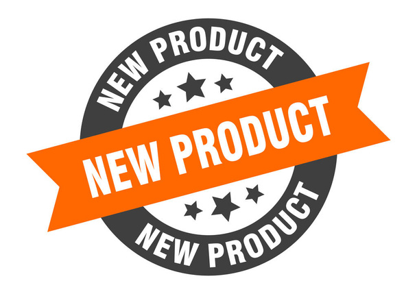 new product sign. new product orange-black round ribbon sticker - ベクター画像