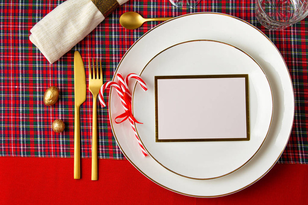 Mockup of festive decoration of christmas table for the party - Photo, Image