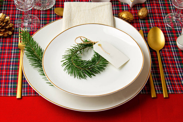 Mockup di decorazione festiva del tavolo di Natale per la festa
 - Foto, immagini