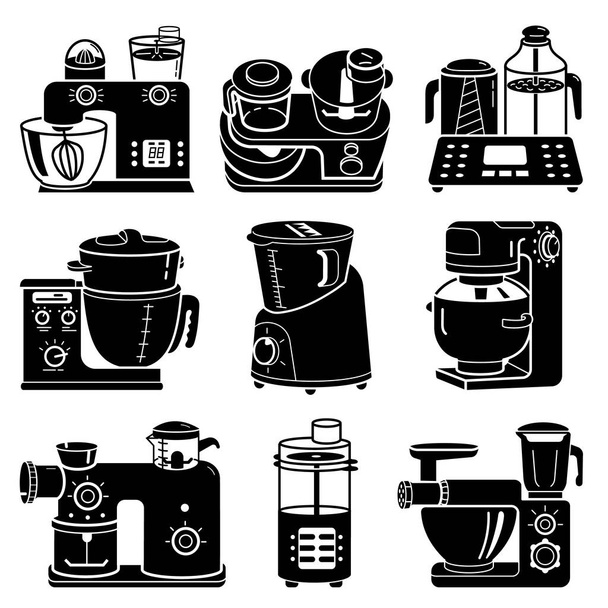 Food processor icons set, simple style - Vettoriali, immagini