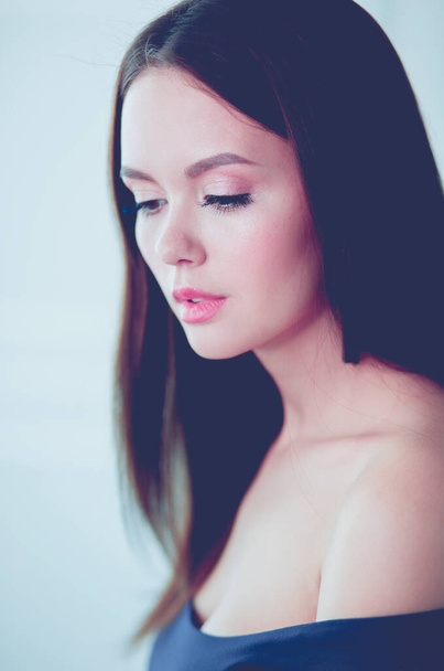 Beauty portrait of female face with natural skin - Fotó, kép