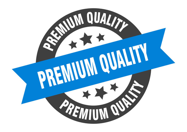 premium quality sign. premium quality blue-black round ribbon sticker - Vektori, kuva