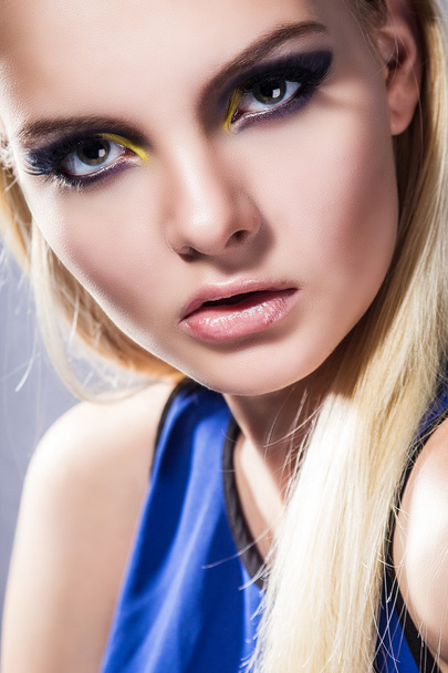 Close-up portrait of young girl with perfect skin and fashion make-up - Photo, image