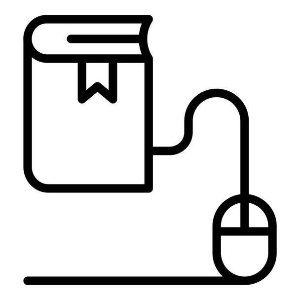 Book and computer mouse icon, outline style - Vektör, Görsel