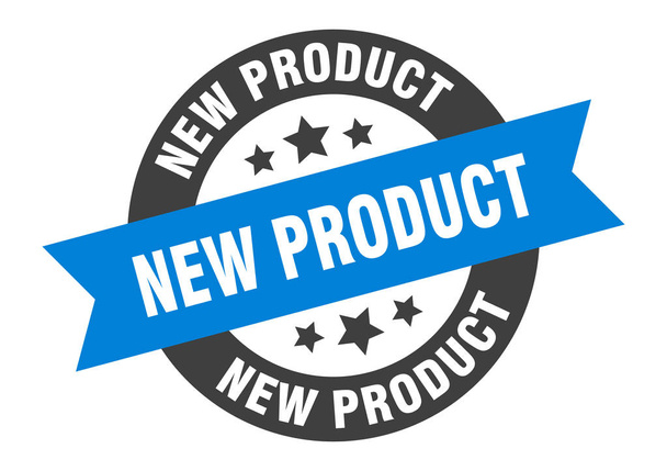 new product sign. new product blue-black round ribbon sticker - Vector, Imagen