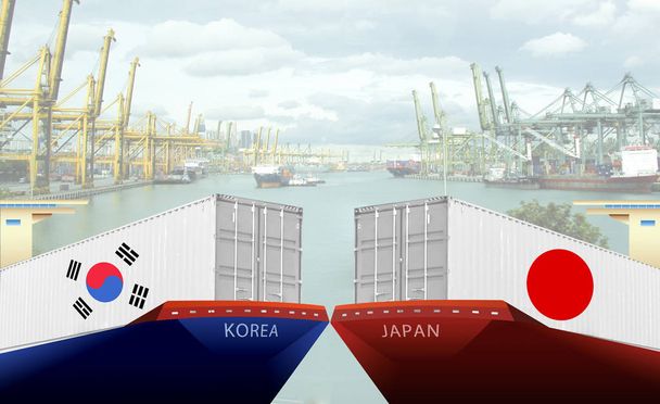 Концепція: Південна Корея - Японія торгова війна, Японія Експорт заборона, Бойкотт, економіка конфлікту, напруга - Фото, зображення
