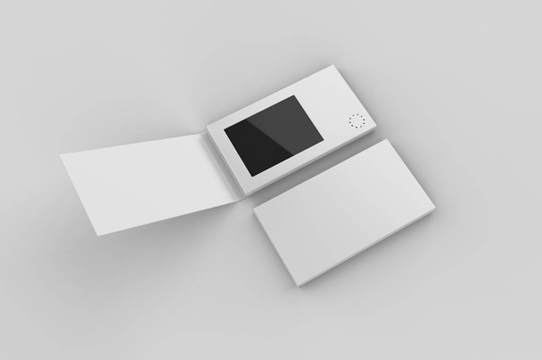 Tarjeta de correo de vídeo LCD en blanco y folleto para la marca. ilustración de renderizado 3d
. - Foto, imagen