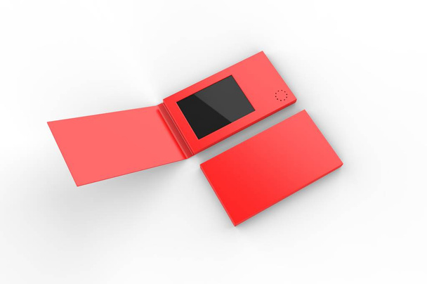 Prázdná Lcd Video Mailer Card and Brochure For branding. 3D vykreslení ilustrace. - Fotografie, Obrázek
