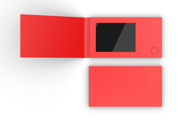 Tyhjä LCD Video Mailer Card ja esite tuotemerkin. 3d havainnollistaminen
. - Valokuva, kuva