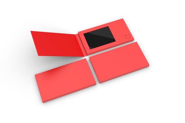Tarjeta de correo de vídeo LCD en blanco y folleto para la marca. ilustración de renderizado 3d
. - Foto, imagen