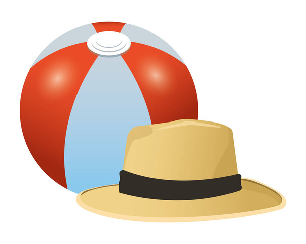 Summer hat and beach ball cartoon - Διάνυσμα, εικόνα