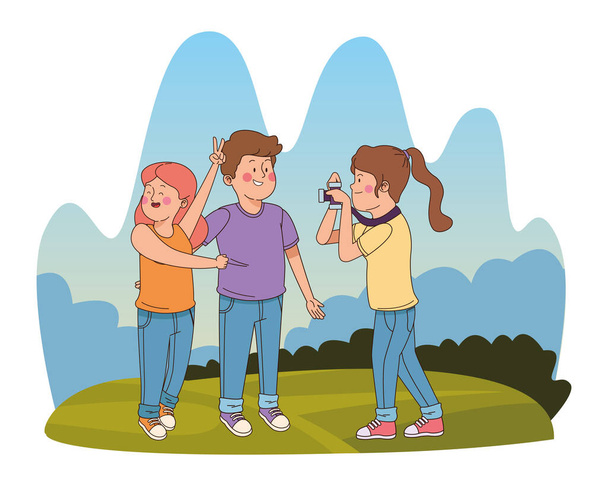 Teenagers friends smiling and having fun - Vector, Image