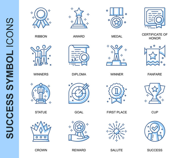 Thin Line Success Related Vector Icons Set for Website and Mobile Site and Apps. Outline icons design. Contains such Icons as Ribbon, Winner, Reward and more. Linear Pictogram Pack. - Vector, Image