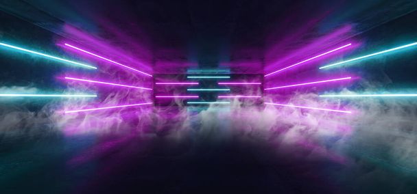 Smoke Sci Fi Futuristinen neon hehkuva violetti sininen laserlinjat Ref
 - Valokuva, kuva