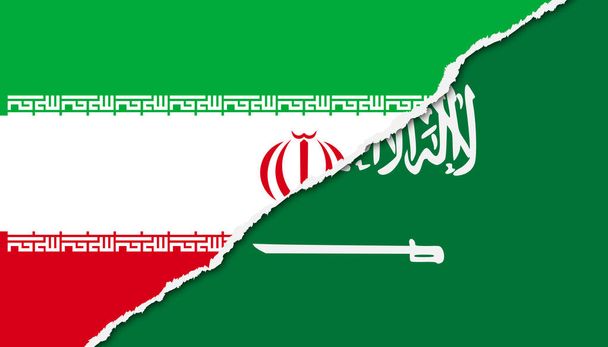 Torn flag, Saudi Arabia and Iran - 写真・画像