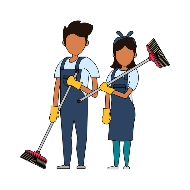 Trabalhadores de limpeza com equipamento de limpeza
 - Vetor, Imagem