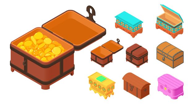 Dower chest icons set, isometric style - Vecteur, image