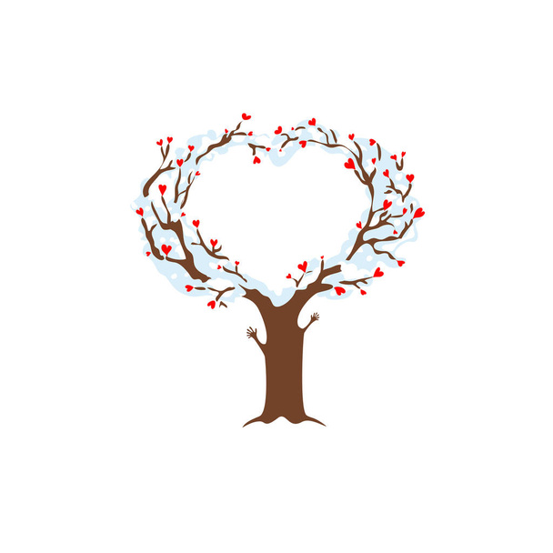 Valentine Day love-tree - ilustración dibujada a mano. Árbol de amor con hojas de corazón - Vector
 - Vector, Imagen