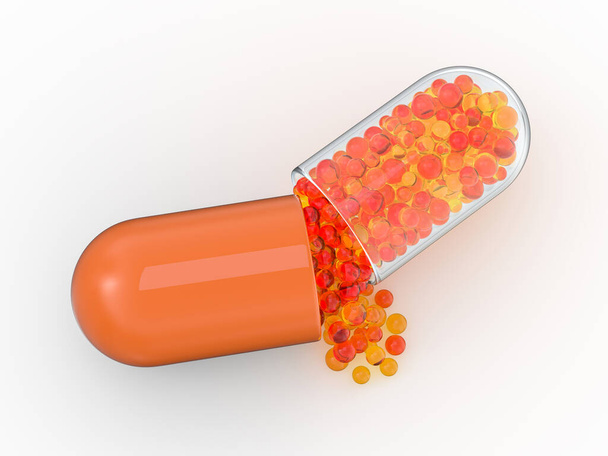 Many colorful pills isolated on white. 3D - Valokuva, kuva