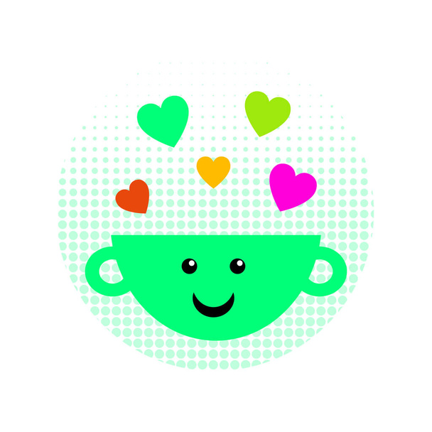 Coffee mug with smile and hearts vector. Morning coffee vector illustration. Tea cup with smile and hearts. - Vektor, kép