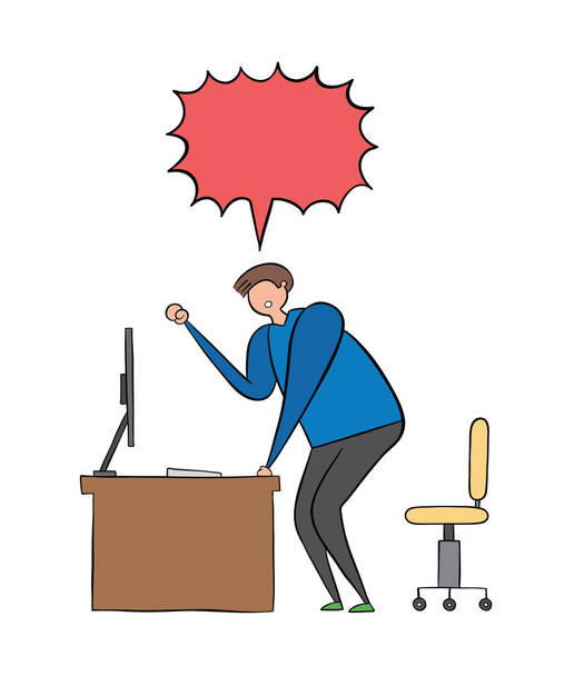 The man is at the computer desk and yelling frustrated. Vector i - Vector, Image