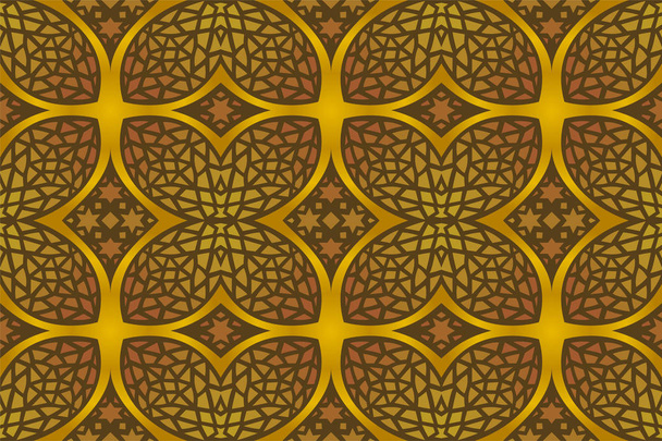 Colorful oriental art with golden seamless pattern - ベクター画像