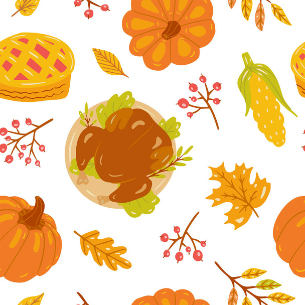 Thanksgiving seamless pattern with pumpkin, corn, turkey,  - Vektor, kép