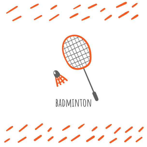 Badminton sport doodle card, postcard, tag, cover, background with text - Вектор, зображення